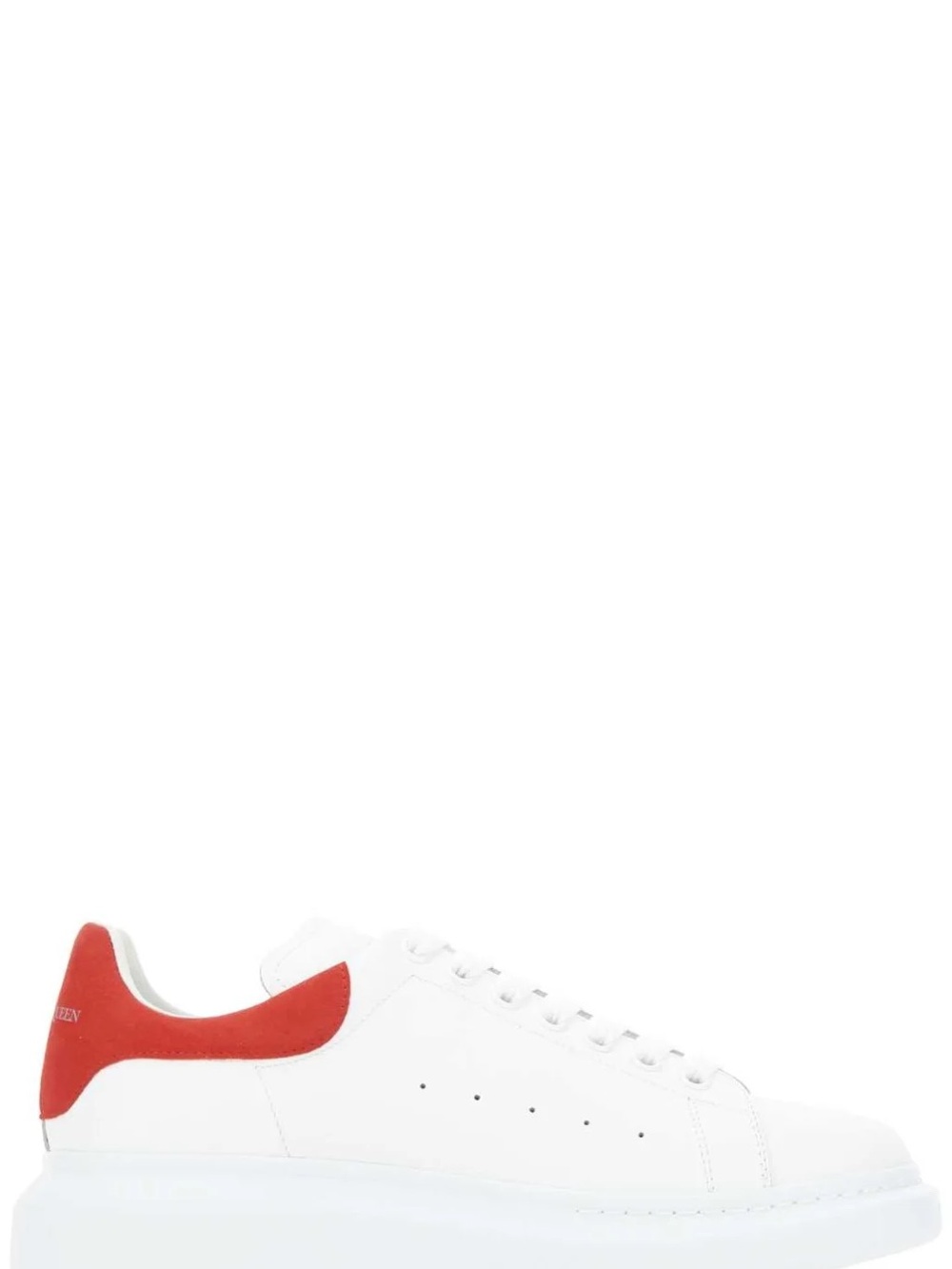 Alexander McQueen White Leather Sneakers with Red Heel Panel